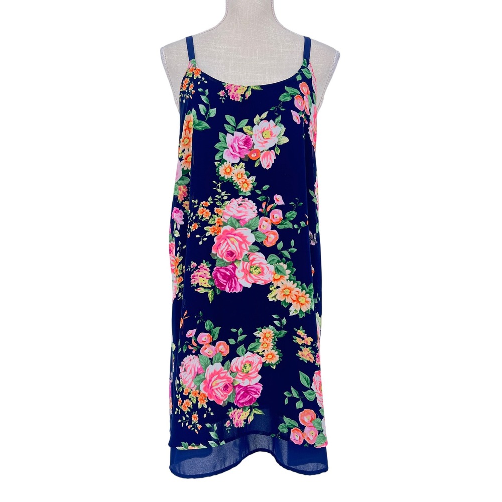Altar'd State Shift Dress Womens Large Navy Blue Floral Tie‎ Back Summer Boho
